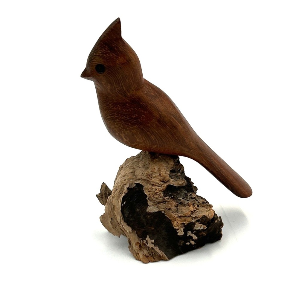 Vintage Hand Carved Wooden Bird Sculpture Figurine Titmouse Natural Rustic